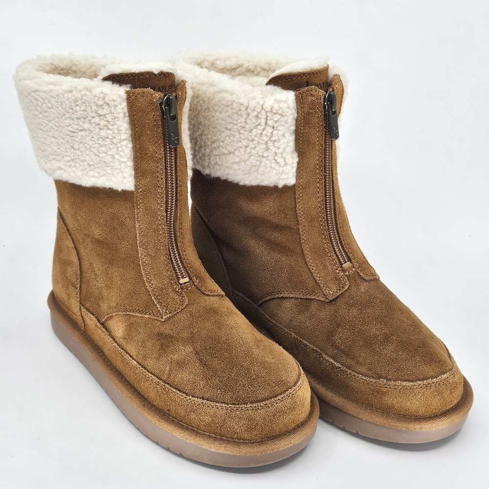 Koolaburra by UGG Victoria Short Brown Suede Shearling Lined Zip Boots Size 4Y